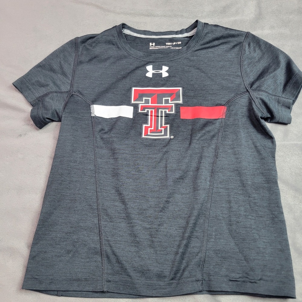 Under Armor Shirt Girls YSM Youth Small Short Sleeve Black Texas Tech Athletic
